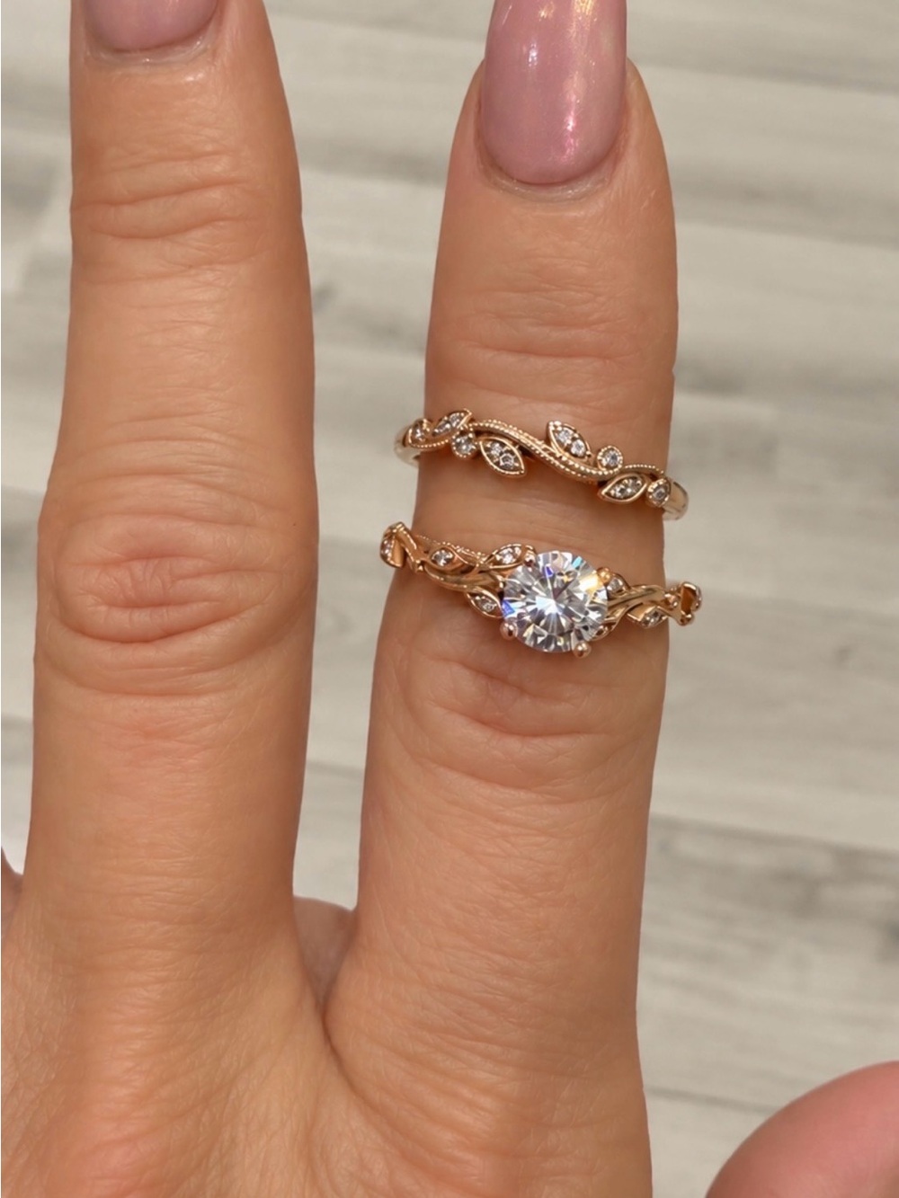 Solid 14k Rose Gold Leaf-vintage Style Engagement Ring